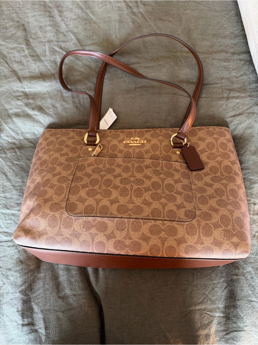 Coach Brown Signature Canvas Tote with Leather Trim